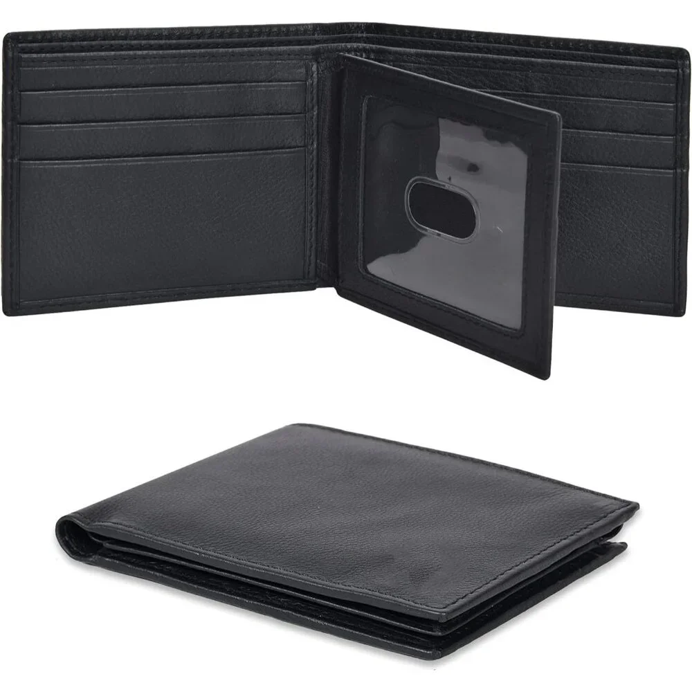 Leather Wallet for Men - RFID Bifold Wallets with 9 Credit Cards 1 ID Window